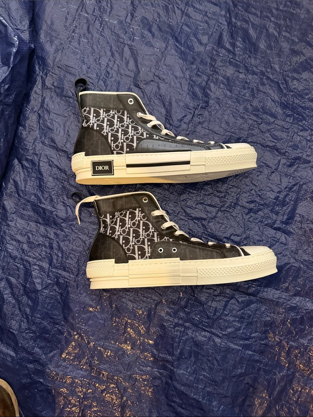 Dior Black and White High-Top Sneakers with Oblique Print